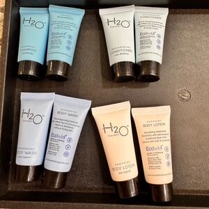 New H2O Therapy Travel 8 Bottle Bundle Shampoo Conditioner Body Wash Lotion Set